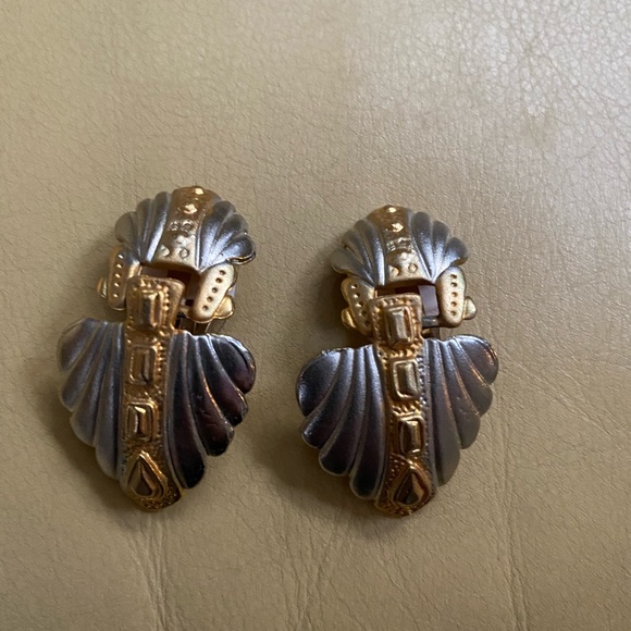 Jewelry - Art Deco Style two tone clip earrings